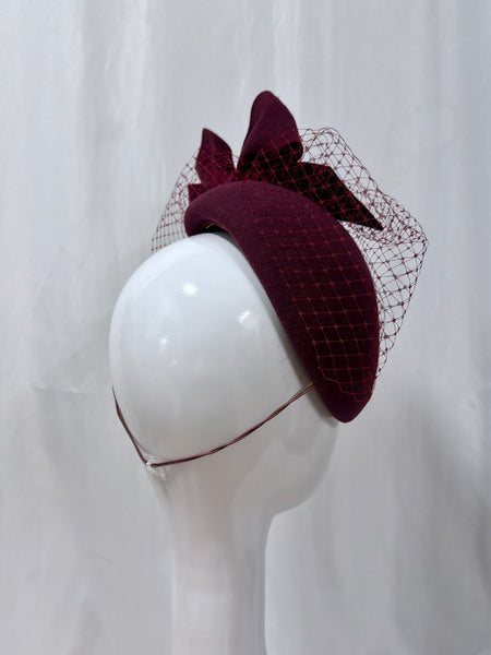 Maroon Veiled Bow Pillbox
