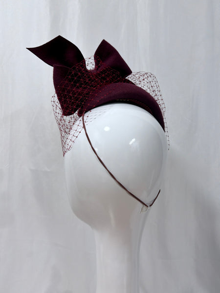 Maroon Veiled Bow Pillbox
