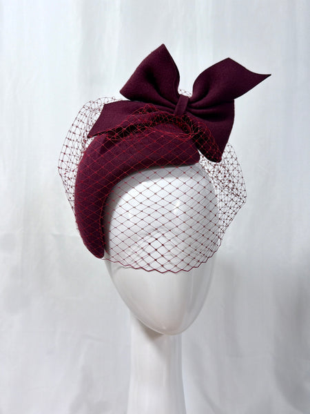 Maroon Veiled Bow Pillbox