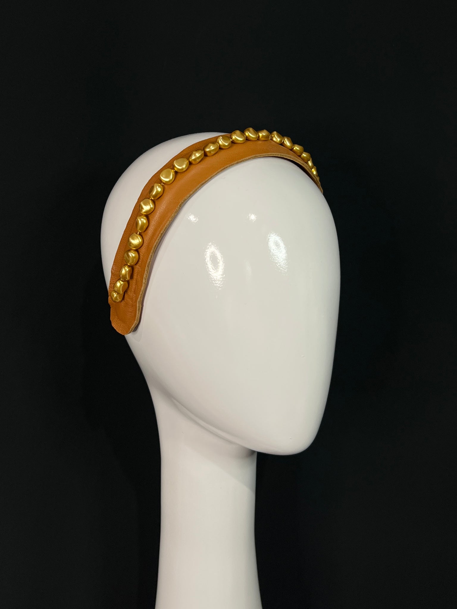 Tan and Gold Seed Bead Headband